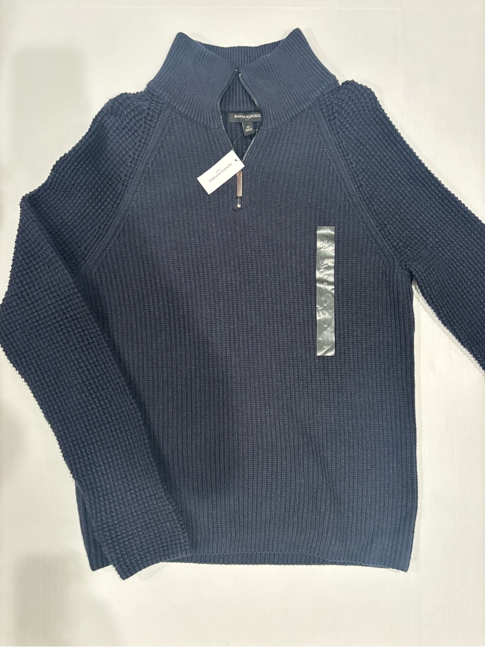 NEW Banana Republic Men’s Navy Chunky Waffle Knit Quarter Zip Sweater Size M